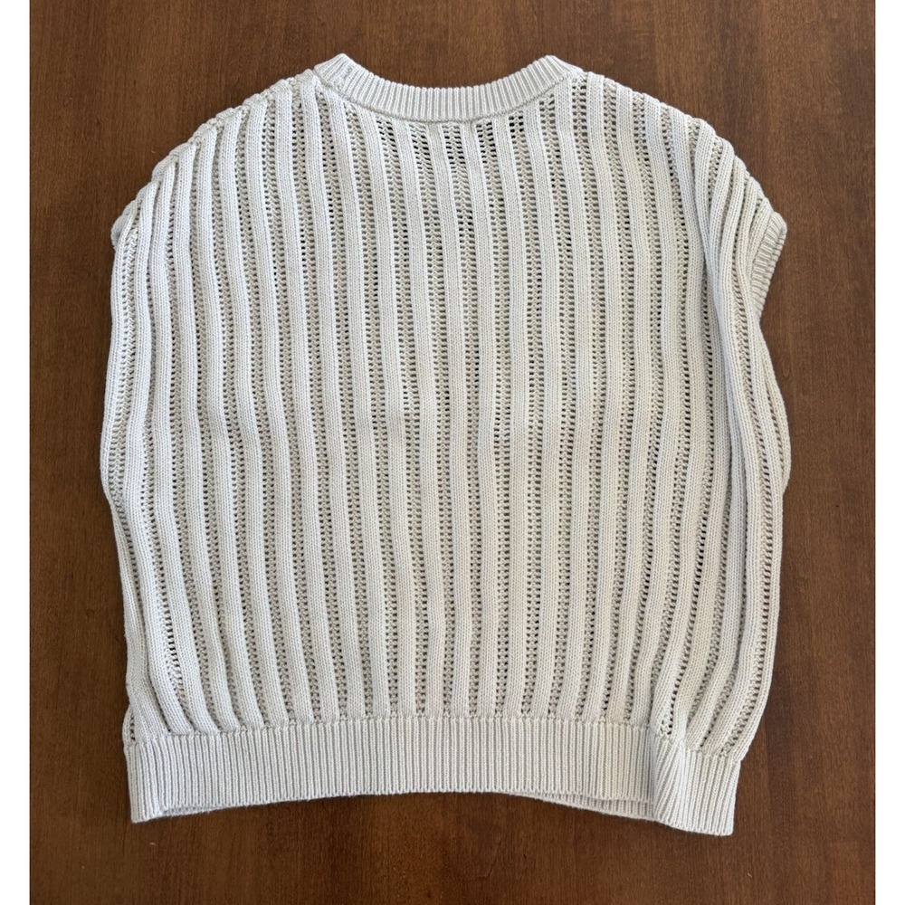 Splendid Short Sleeve Knit Sweater Top Cream Sz Small Modern Open Weave - Picture 4 of 6